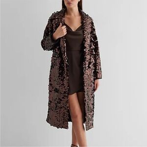 Express Sequin coat in Brown
